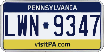 PA license plate LWN9347