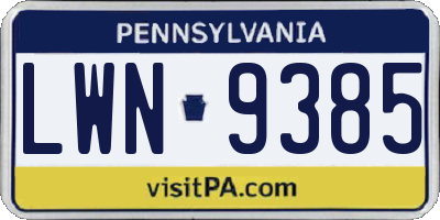 PA license plate LWN9385