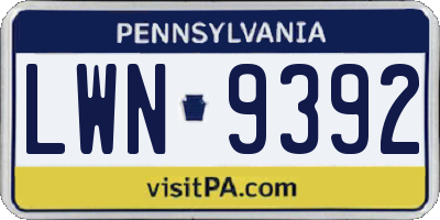 PA license plate LWN9392