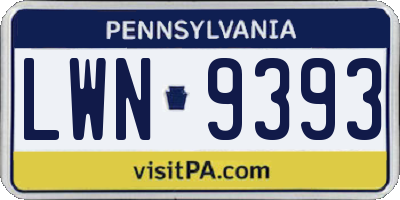 PA license plate LWN9393