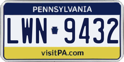 PA license plate LWN9432