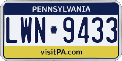 PA license plate LWN9433