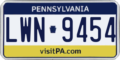 PA license plate LWN9454