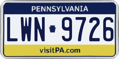 PA license plate LWN9726