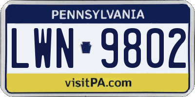 PA license plate LWN9802