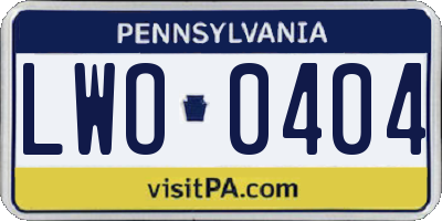 PA license plate LWO0404