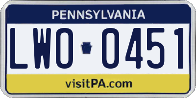 PA license plate LWO0451