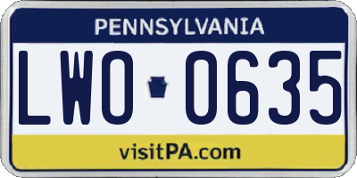 PA license plate LWO0635