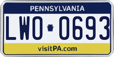 PA license plate LWO0693