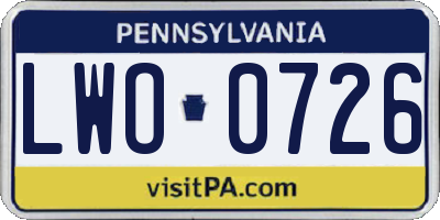 PA license plate LWO0726