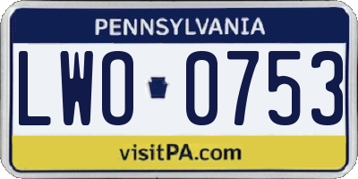 PA license plate LWO0753