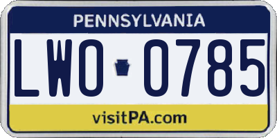 PA license plate LWO0785