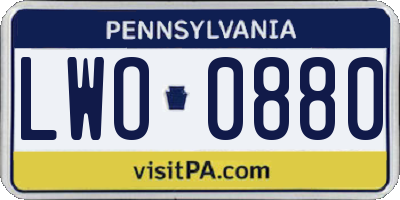 PA license plate LWO0880