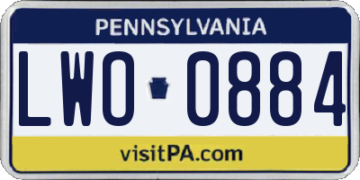 PA license plate LWO0884