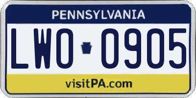 PA license plate LWO0905