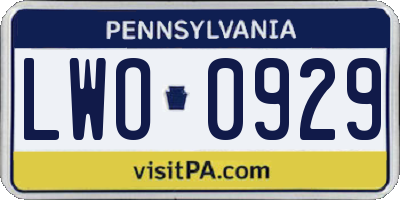 PA license plate LWO0929