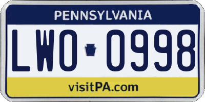 PA license plate LWO0998
