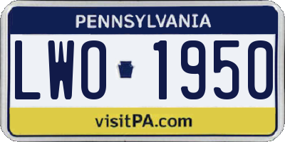 PA license plate LWO1950