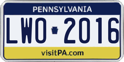 PA license plate LWO2016
