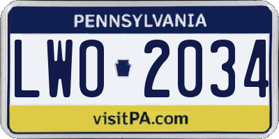 PA license plate LWO2034