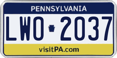 PA license plate LWO2037