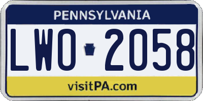PA license plate LWO2058
