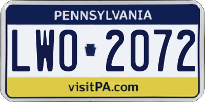 PA license plate LWO2072