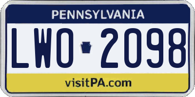 PA license plate LWO2098