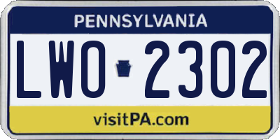 PA license plate LWO2302