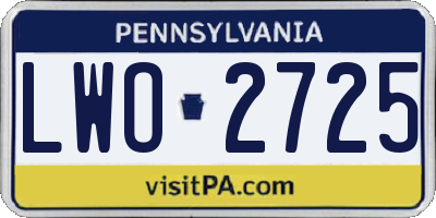 PA license plate LWO2725