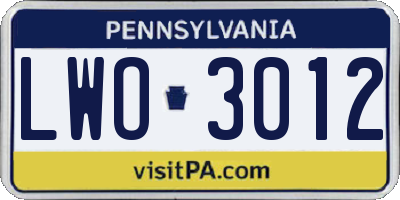 PA license plate LWO3012