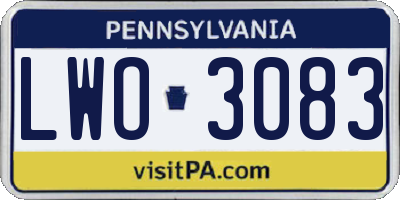PA license plate LWO3083