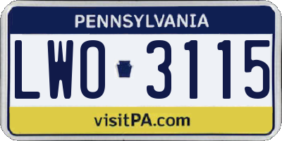 PA license plate LWO3115
