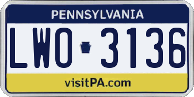 PA license plate LWO3136