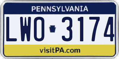 PA license plate LWO3174
