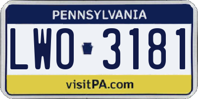 PA license plate LWO3181