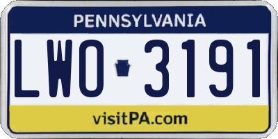 PA license plate LWO3191