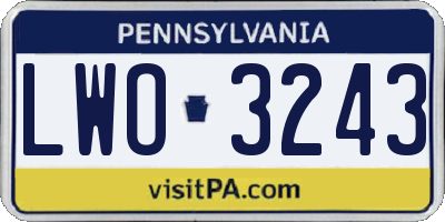 PA license plate LWO3243