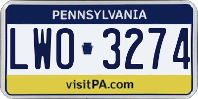 PA license plate LWO3274