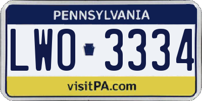 PA license plate LWO3334