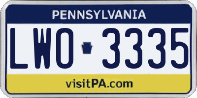 PA license plate LWO3335