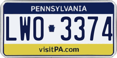 PA license plate LWO3374