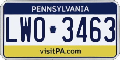 PA license plate LWO3463