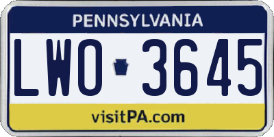 PA license plate LWO3645