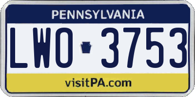 PA license plate LWO3753