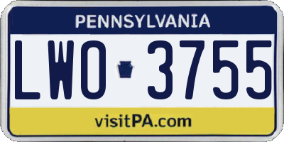 PA license plate LWO3755