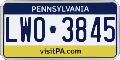 PA license plate LWO3845
