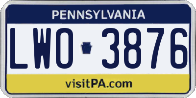 PA license plate LWO3876