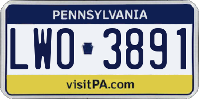 PA license plate LWO3891