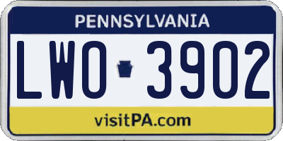 PA license plate LWO3902